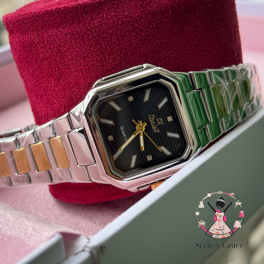 Caslex | CX- | Authentic Dual Tone | Cartier Shape | Square Dial | Black Dial_img_10