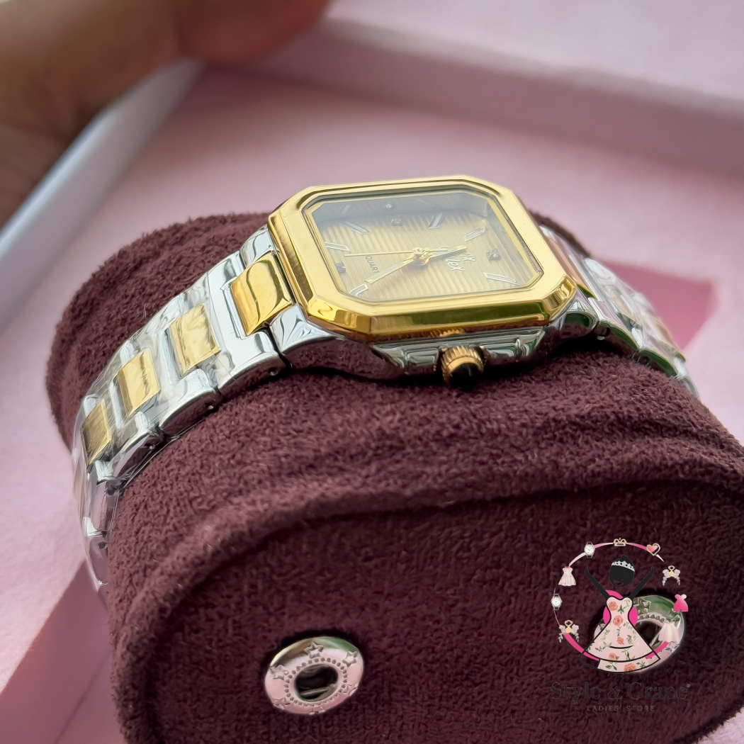 Caslex | CX- | Authentic Dual Tone | Cartier Shape | Square Dial | Sunflower Gold Dial_img_3