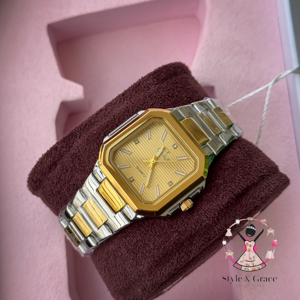 Caslex | CX- | Authentic Dual Tone | Cartier Shape | Square Dial | Sunflower Gold Dial_img_7