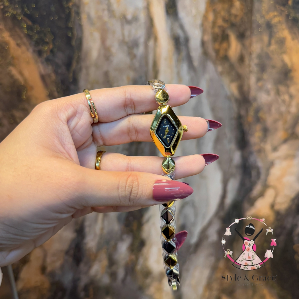 Rado Triangle Shape | Dual Tone | Black Dial