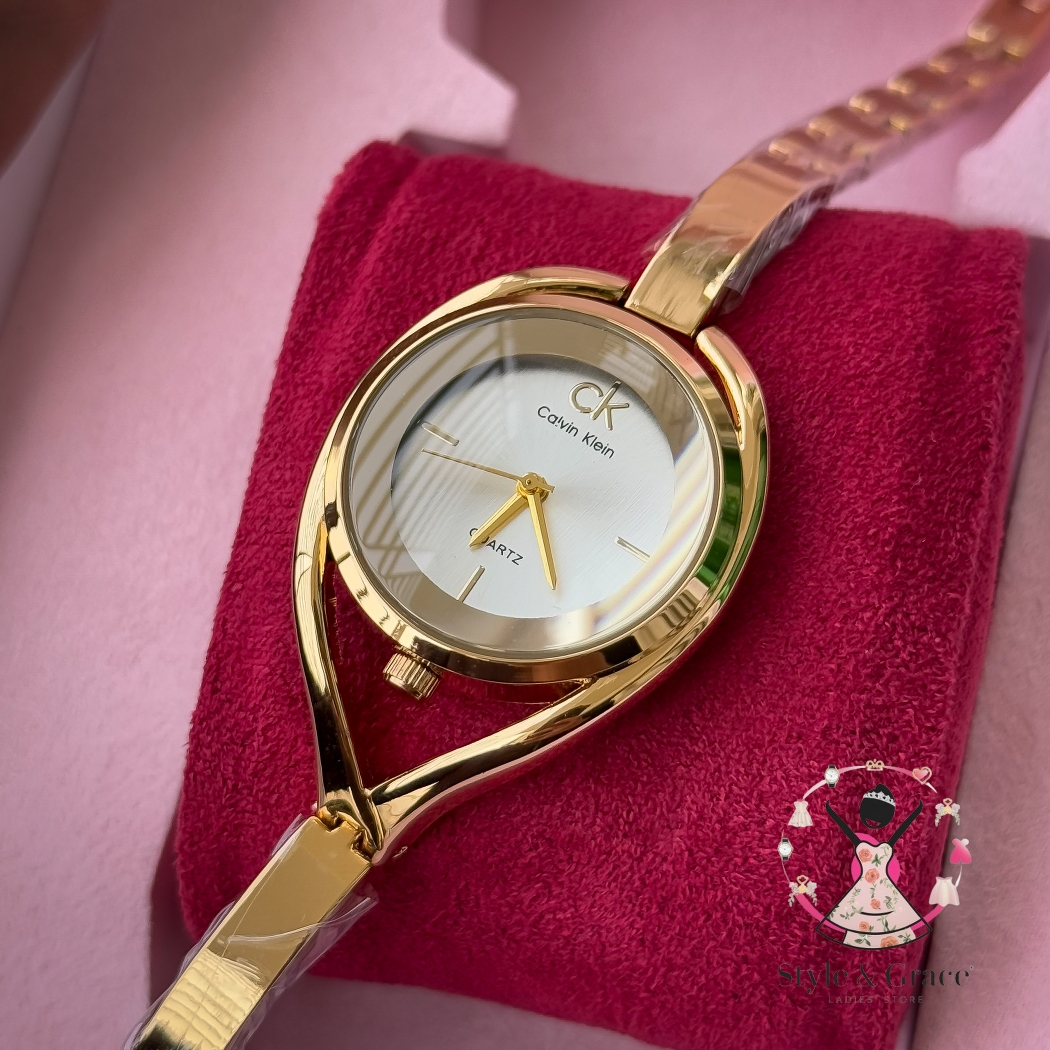 Calvin Klein| Unique Shape Full Gold DIal | Pearl White | IPG Coated