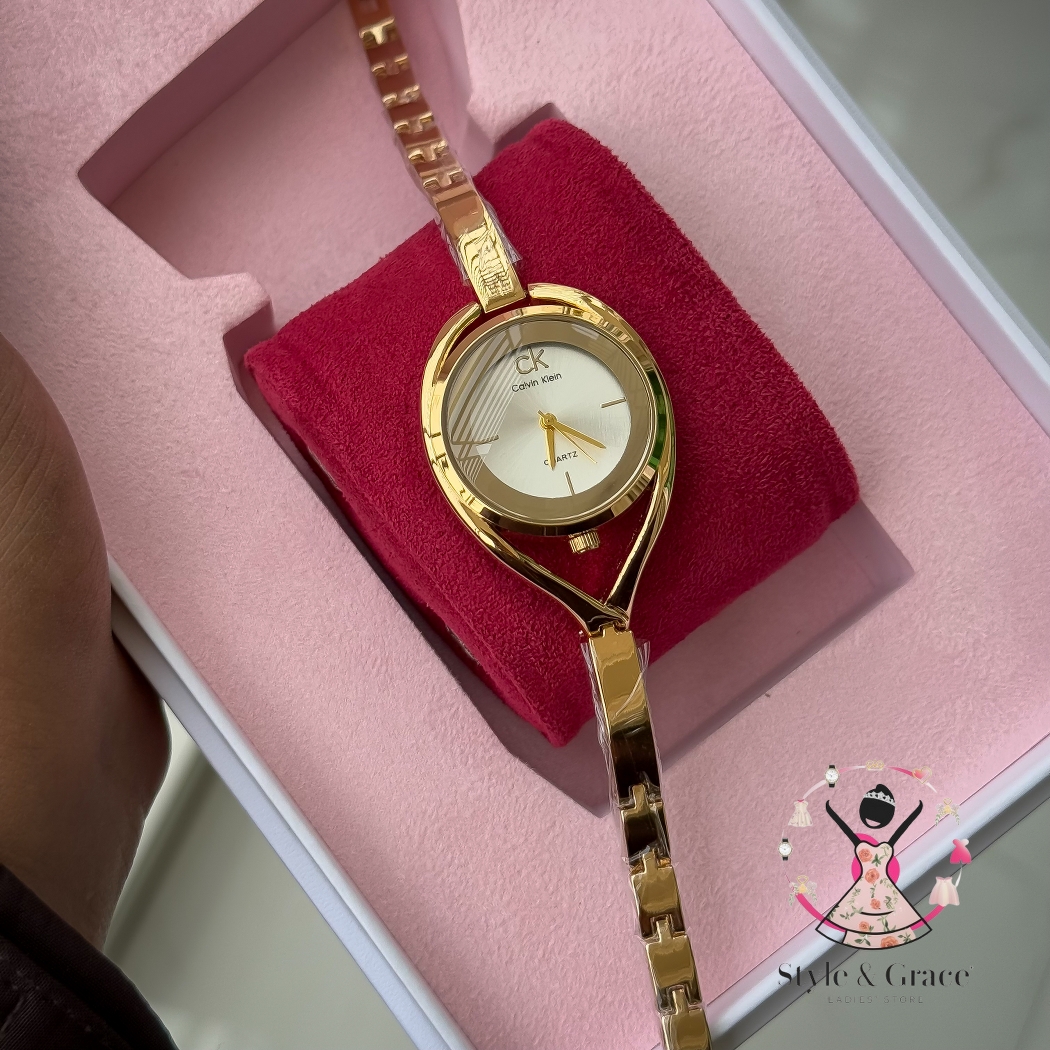 Calvin Klein| Unique Shape Full Gold DIal | Pearl White | IPG Coated_img_2