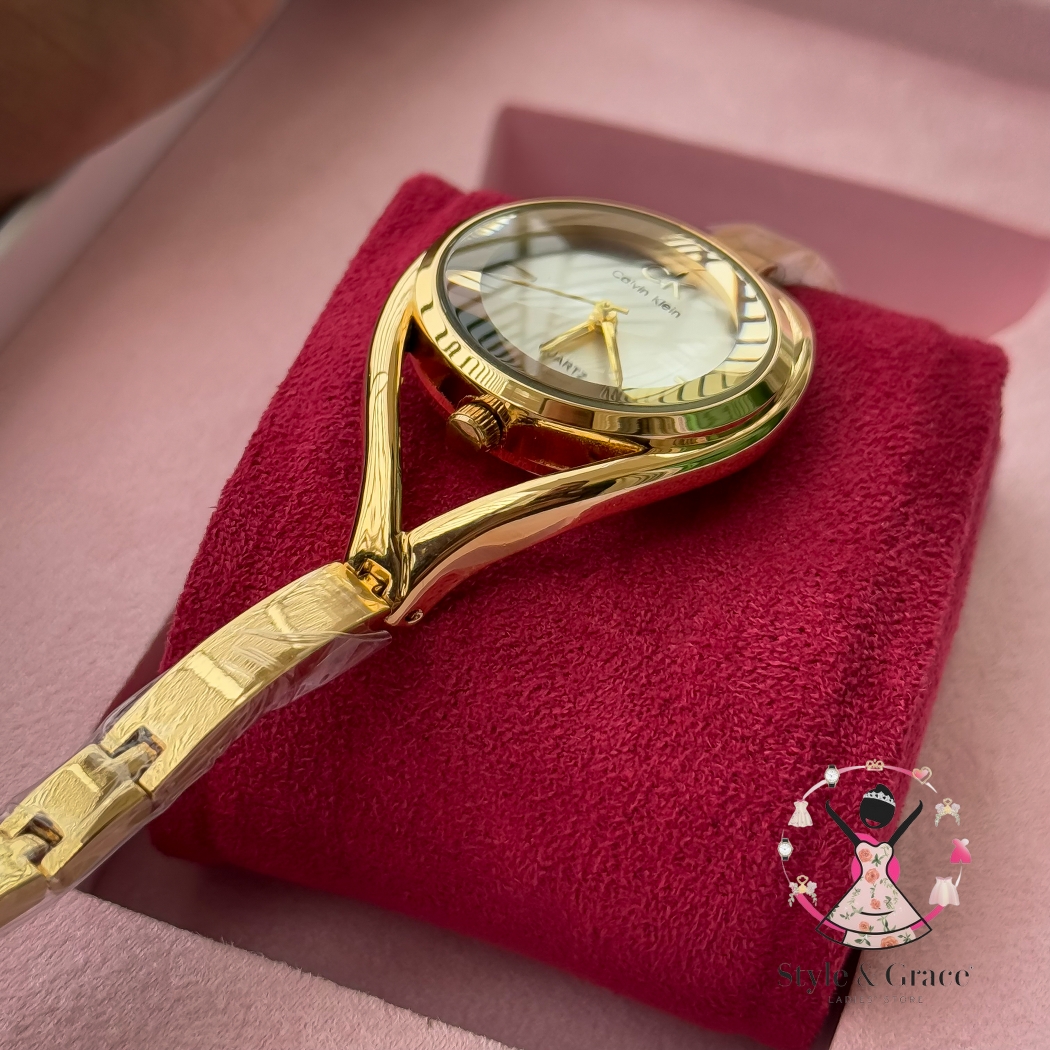 Calvin Klein| Unique Shape Full Gold DIal | Pearl White | IPG Coated_img_4