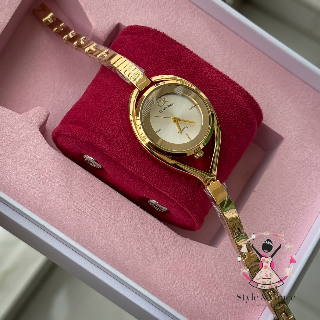 Calvin Klein| Unique Shape Full Gold DIal | Pearl White | IPG Coated_img_5