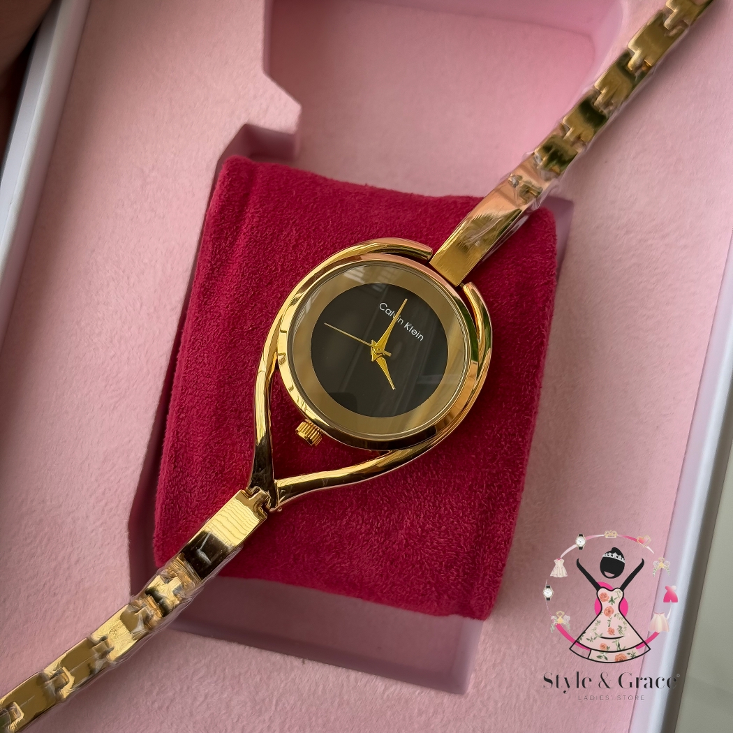 Calvin Klein|  Unique Shape Full Gold DIal | Charcoal Black