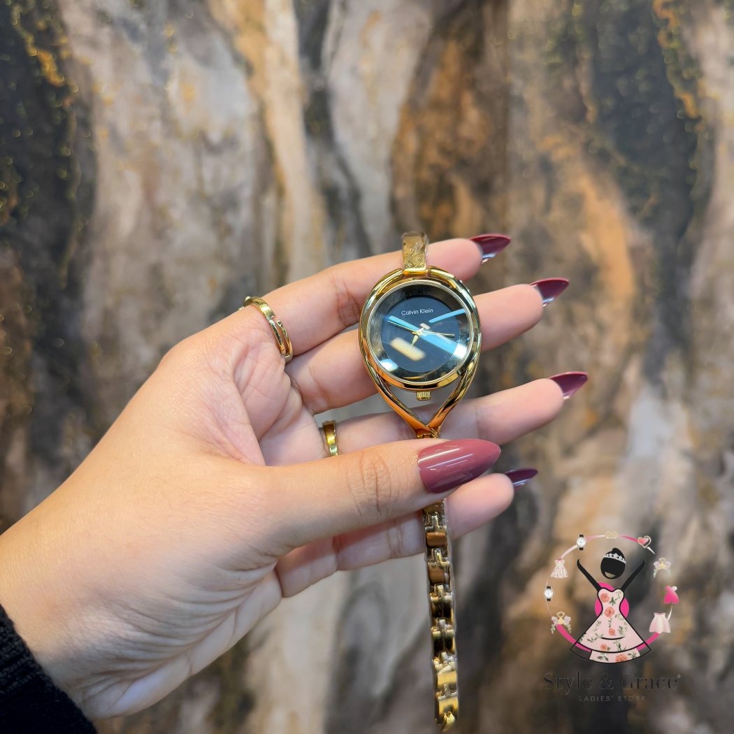 Calvin Klein|  Unique Shape Full Gold DIal | Charcoal Black_img_1