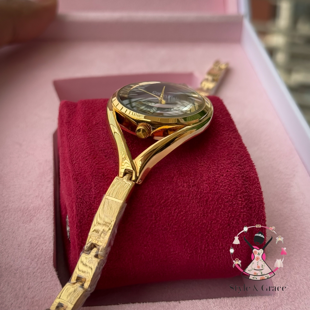 Calvin Klein|  Unique Shape Full Gold DIal | Charcoal Black_img_2