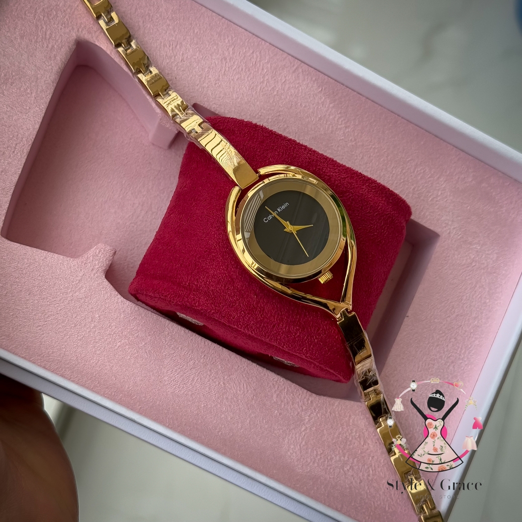 Calvin Klein|  Unique Shape Full Gold DIal | Charcoal Black_img_3