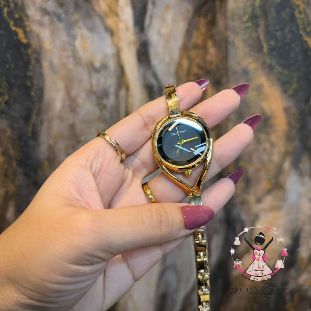 Calvin Klein|  Unique Shape Full Gold DIal | Charcoal Black_img_5