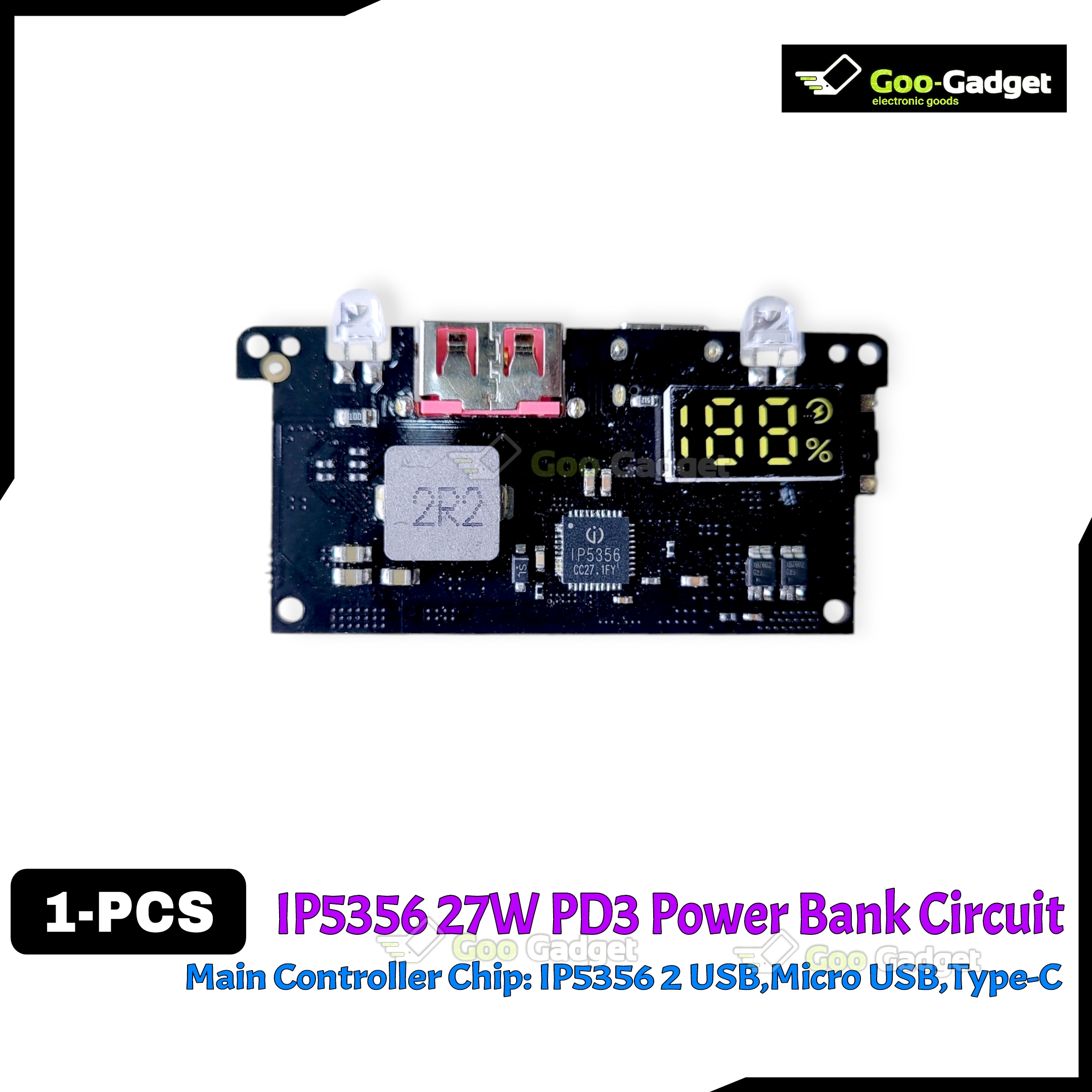 IP5356 27W Quick Charge PD3.1 USB 3.1 Gen-1 Digital Power Bank Circuit – 3-in-1 Charging Input Output Port – LED Display_img_3