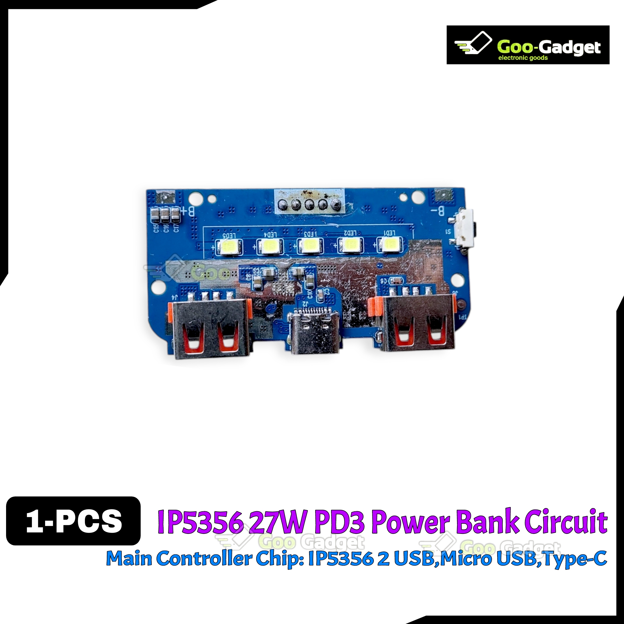 IP5356 27W Quick Charge PD3.1 USB 3.1 Gen-1 Digital Power Bank Circuit – 3-in-1 Charging Input Output Port – LED Display_img_6