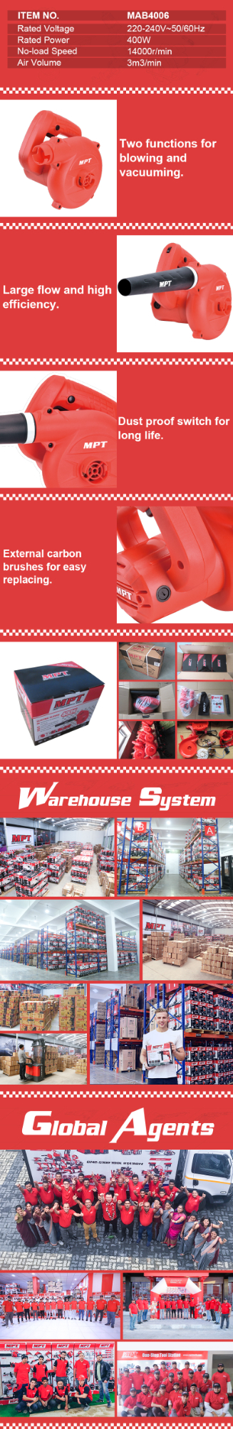 MPT MAB4006,400w Electric Dust Air Blower, 3.0m³/min; Model: MAB4006_img_3