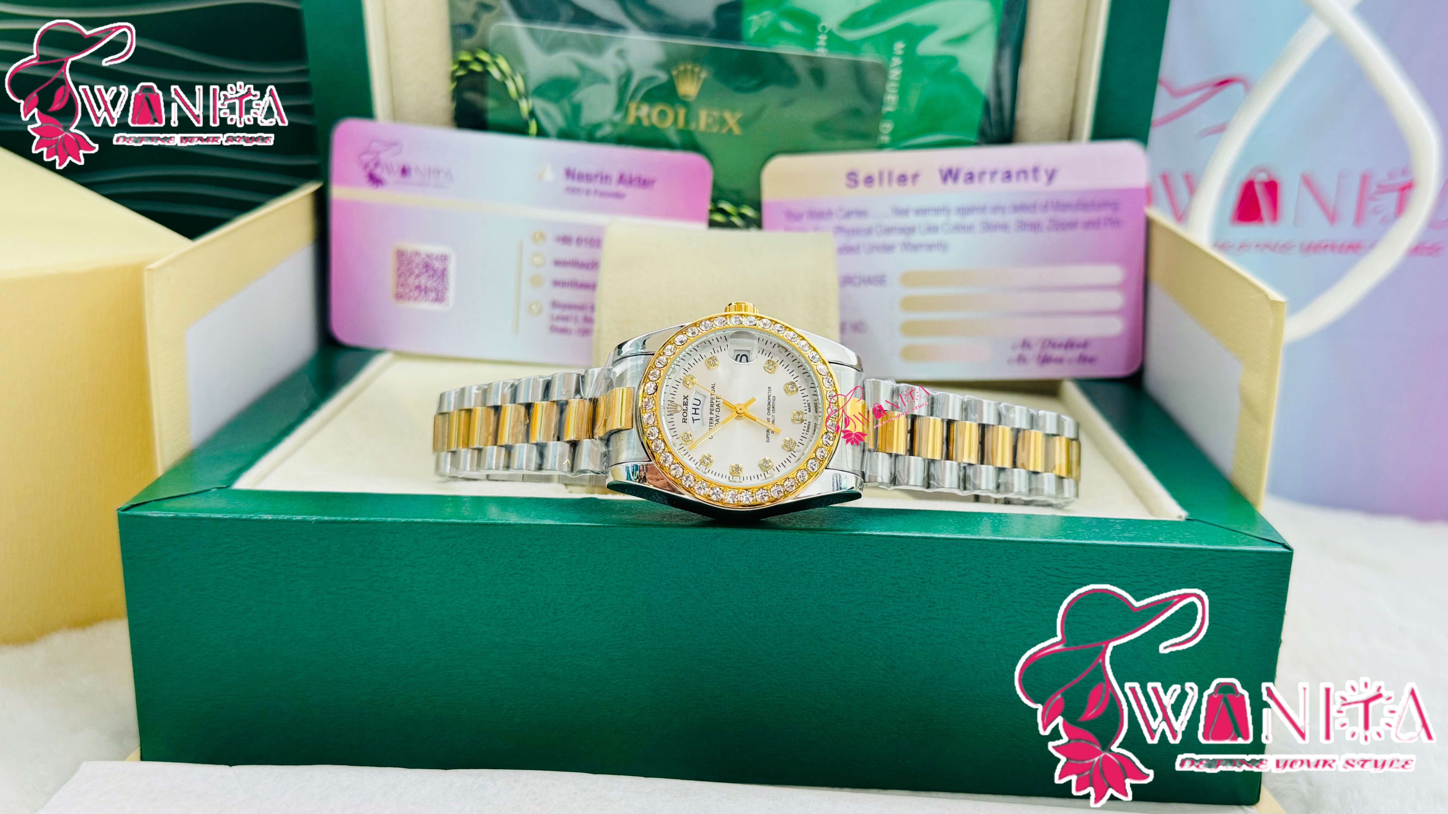 Premium Rolex White Stone Watch