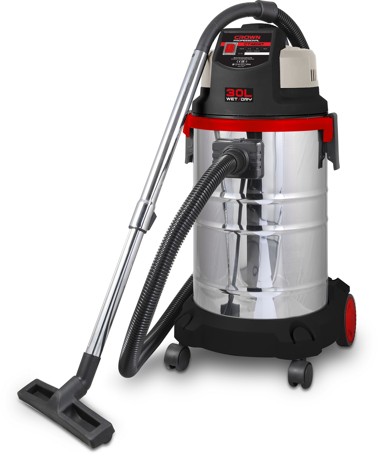 CROWN CT42027,30L Professional All-Purpose Vacuum Cleaner, 16kpa, 31.6L/min, 30L; Model: CT42027