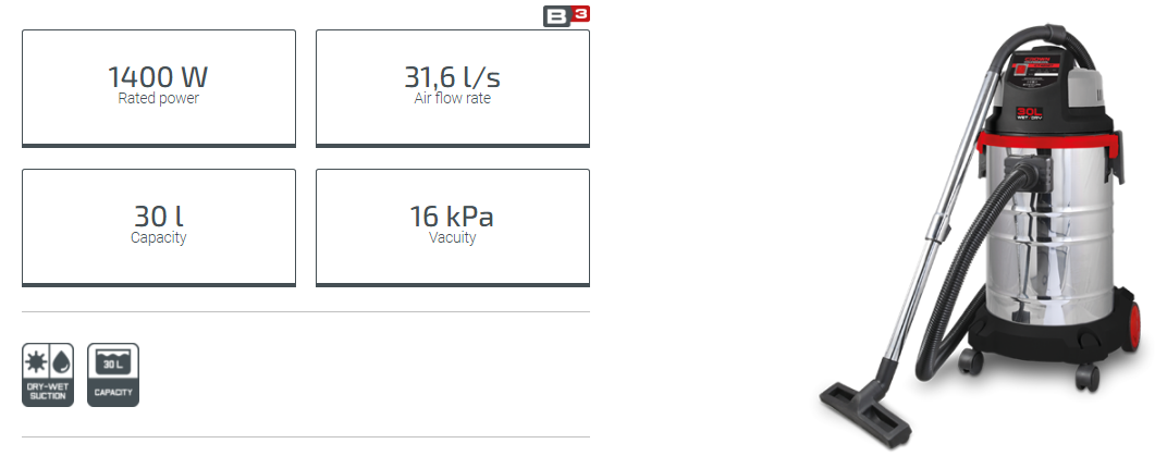 CROWN CT42027,30L Professional All-Purpose Vacuum Cleaner, 16kpa, 31.6L/min, 30L; Model: CT42027_img_1