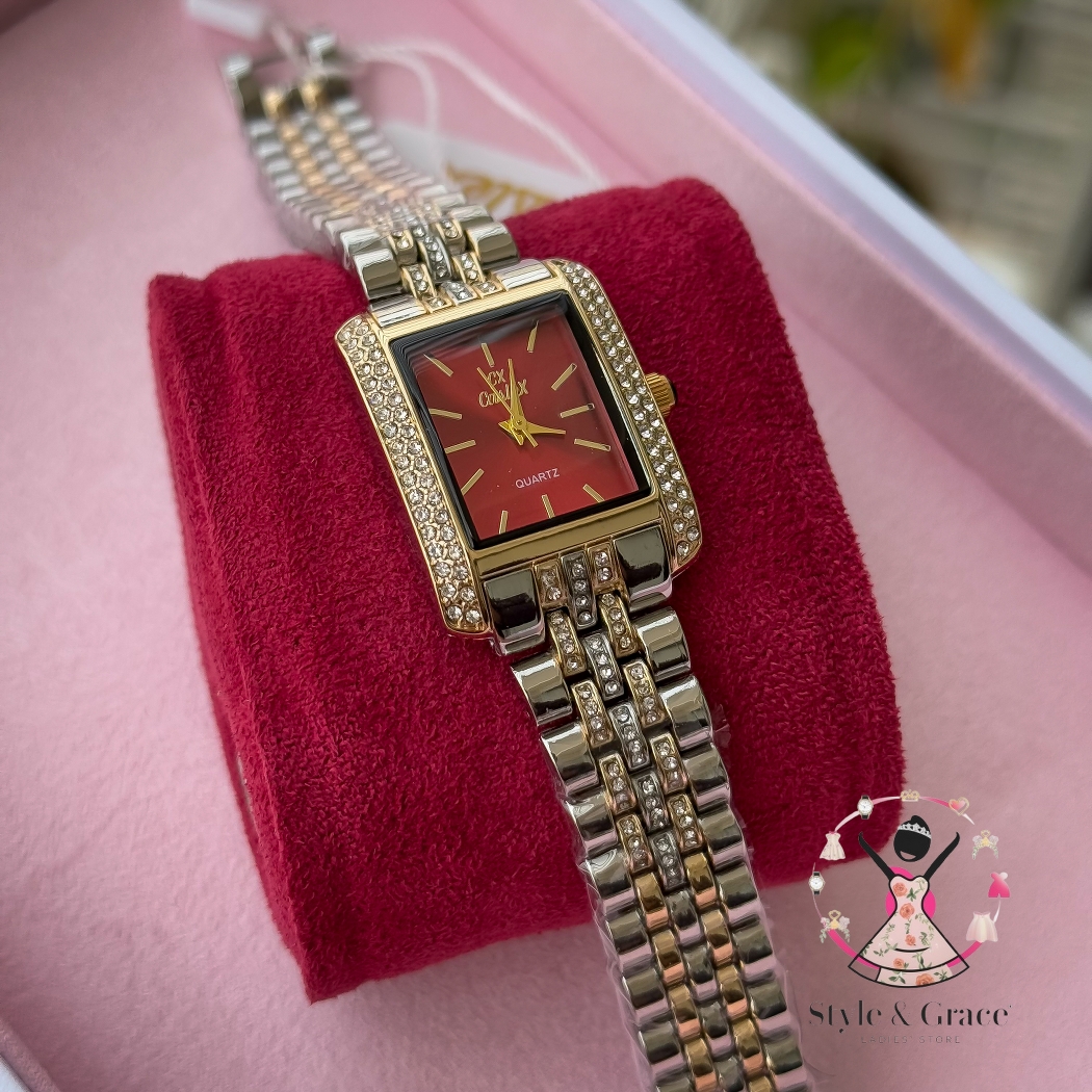 Caslex | CX - | Square Stone bezel Chain| Dual Tone | Red Dial_img_4