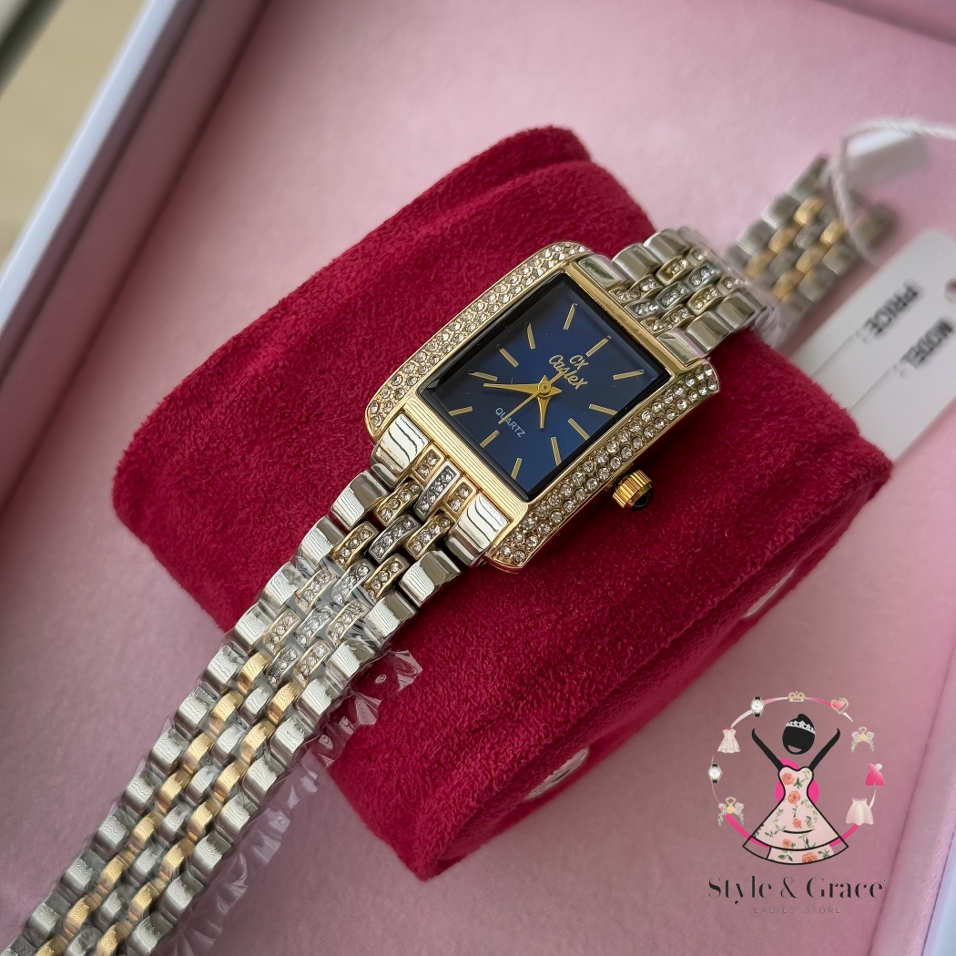 Caslex | CX - | Square Stone bezel Chain| Dual Tone | Blue Dial_img_2