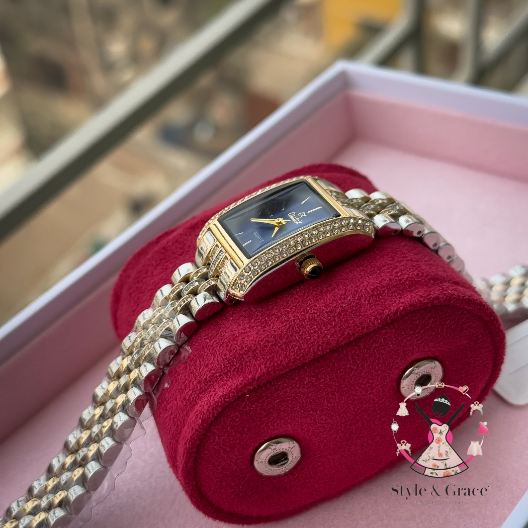 Caslex | CX - | Square Stone bezel Chain| Dual Tone | Blue Dial_img_3