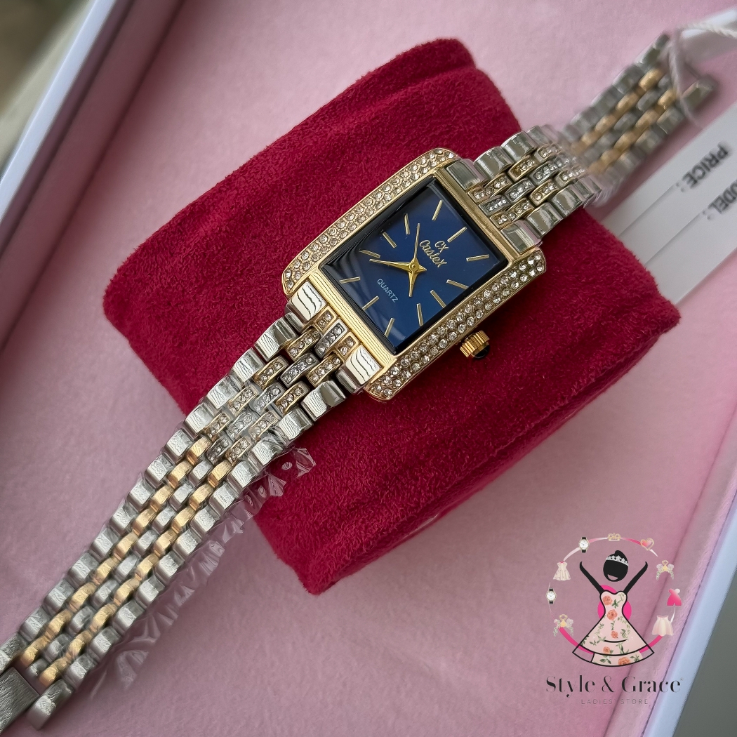 Caslex | CX - | Square Stone bezel Chain| Dual Tone | Blue Dial_img_5