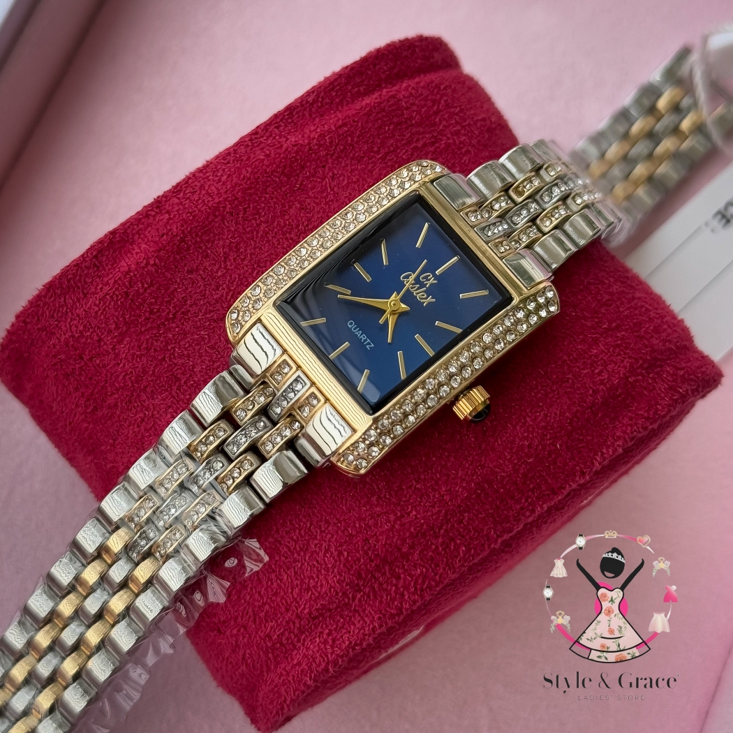 Caslex | CX - | Square Stone bezel Chain| Dual Tone | Blue Dial_img_6