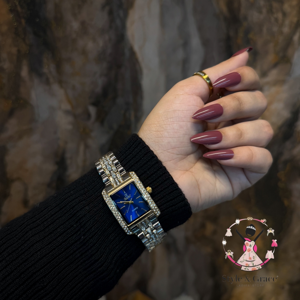 Caslex | CX - | Square Stone bezel Chain| Dual Tone | Blue Dial_img_7