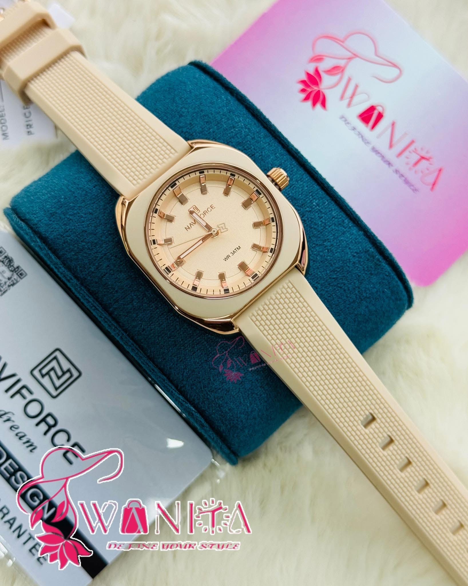 Naviforce Ladies Cream Silicone Strap Watch
