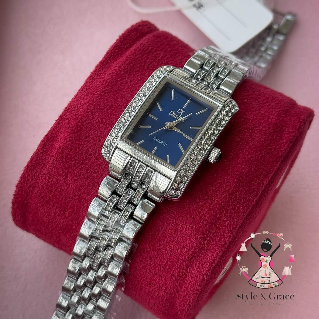 Caslex | CX - | Square Stone bezel Chain| Single Tone | Blue Dial_img_1