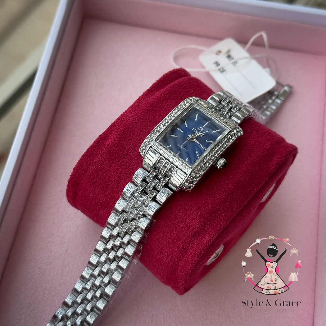 Caslex | CX - | Square Stone bezel Chain| Single Tone | Blue Dial_img_2