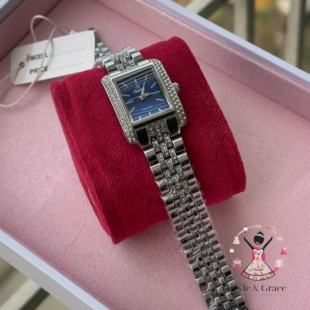 Caslex | CX - | Square Stone bezel Chain| Single Tone | Blue Dial_img_4