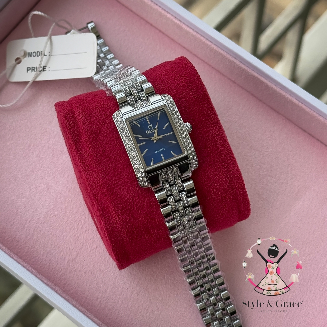 Caslex | CX - | Square Stone bezel Chain| Single Tone | Blue Dial_img_5