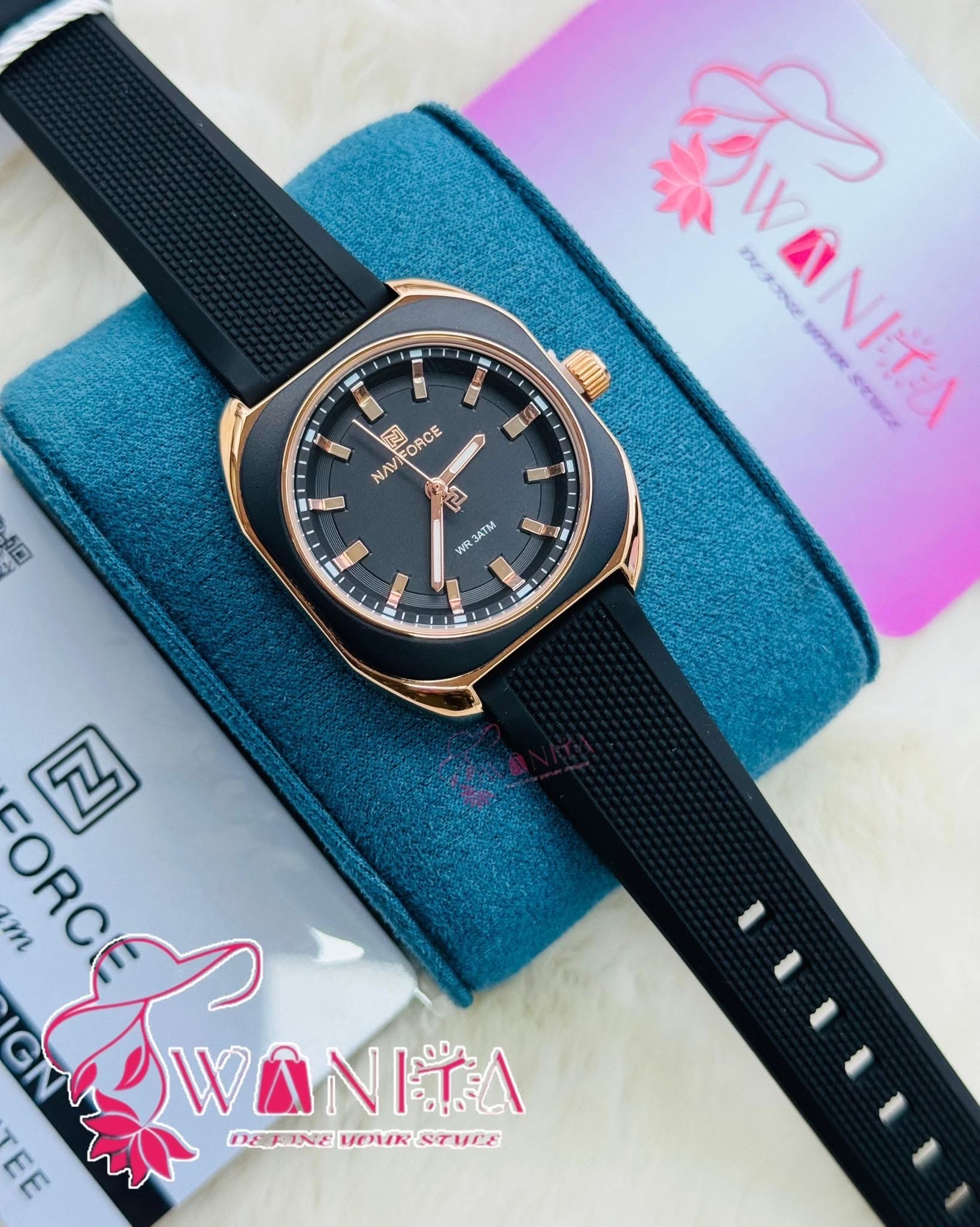 Naviforce Ladies Black Silicon Strap Watches