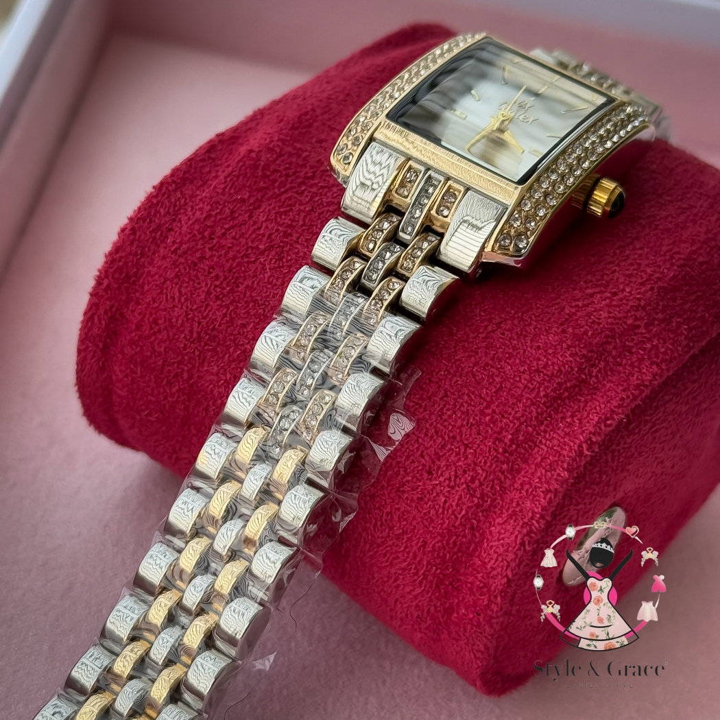 Caslex | CX - | Square Stone bezel Chain| Dual Tone | Pearl White Dial_img_6