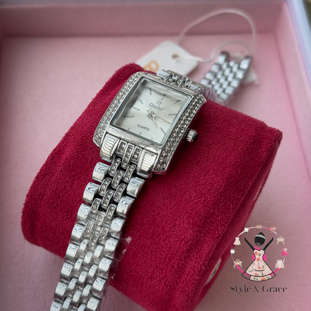 Caslex | CX - | Square Stone bezel Chain| Single Tone | Pearl White Dial_img_3