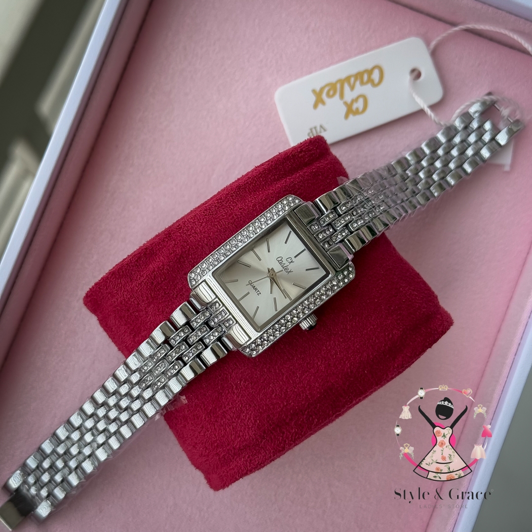 Caslex | CX - | Square Stone bezel Chain| Single Tone | Pearl White Dial_img_4