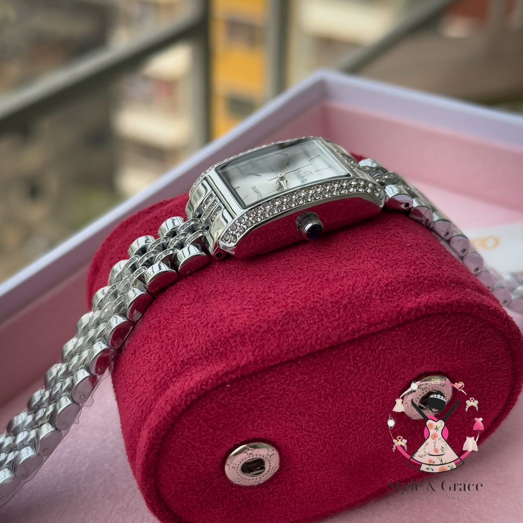 Caslex | CX - | Square Stone bezel Chain| Single Tone | Pearl White Dial_img_7