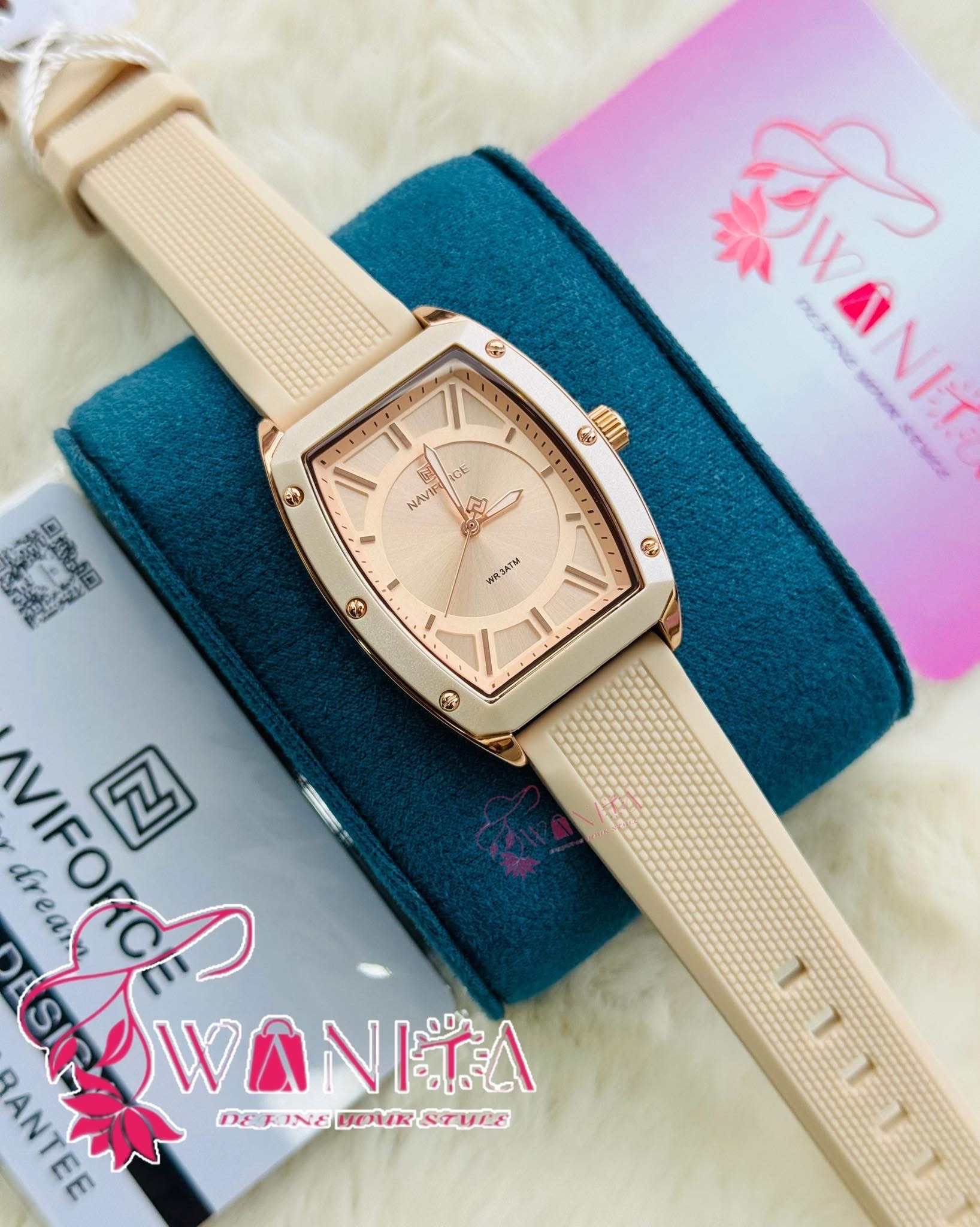 Naviforce Ladies Cream Silicon Strap Watch