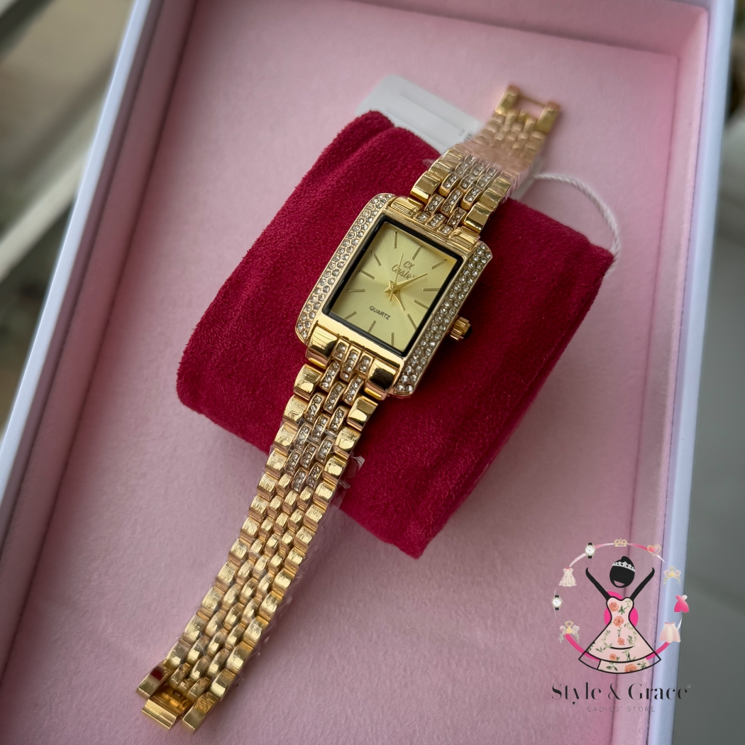 Caslex | CX - | Square Stone bezel Chain| Single Tone | Full Gold