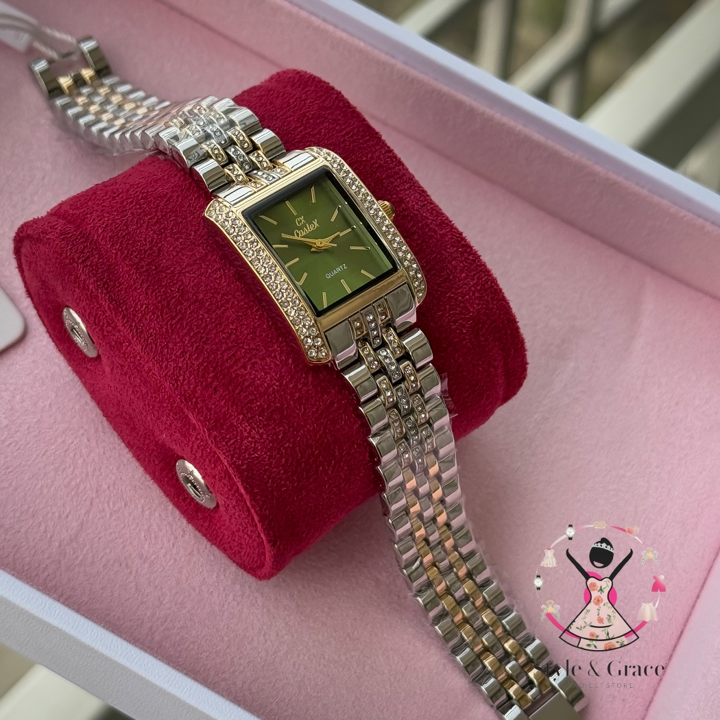 Caslex | CX - | Square Stone bezel Chain| Dual Tone | Green Dial_img_6