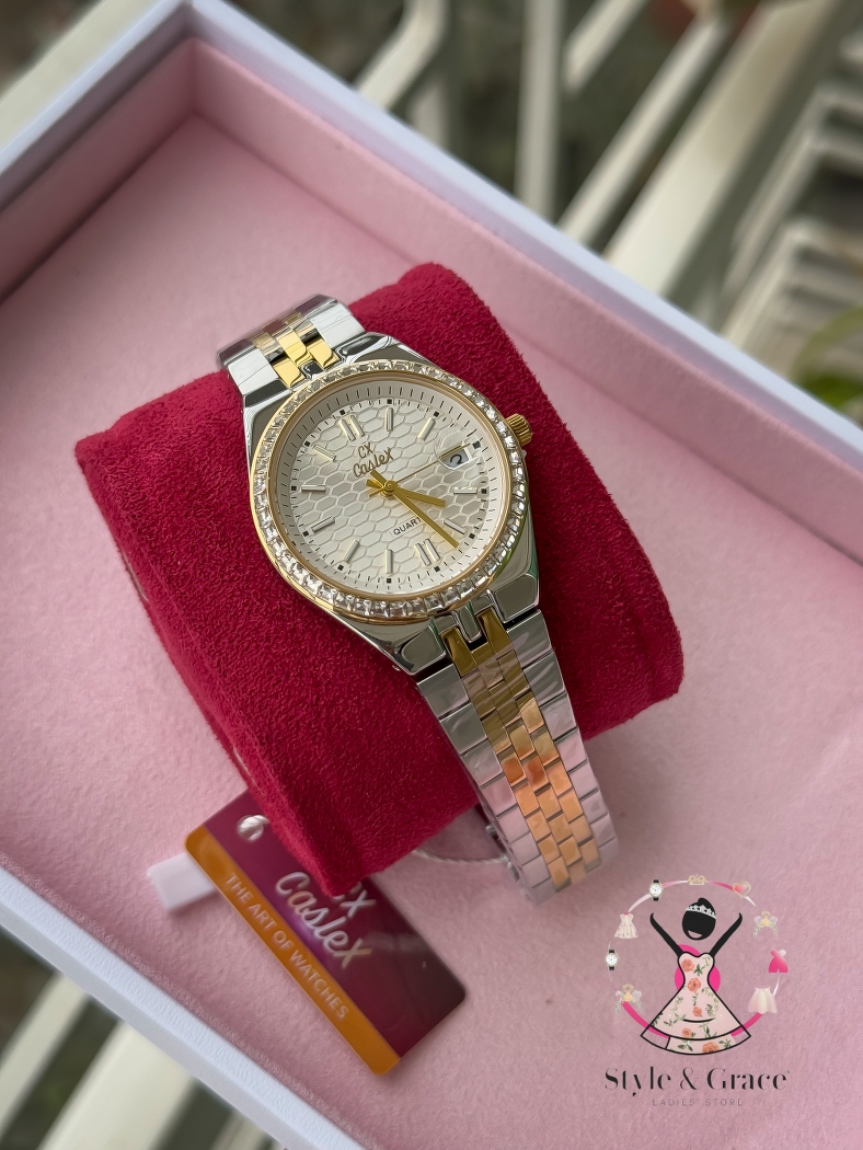 Caslex | CX - | LD Stone style | Dual Tone | Pearh White Dial_img_1