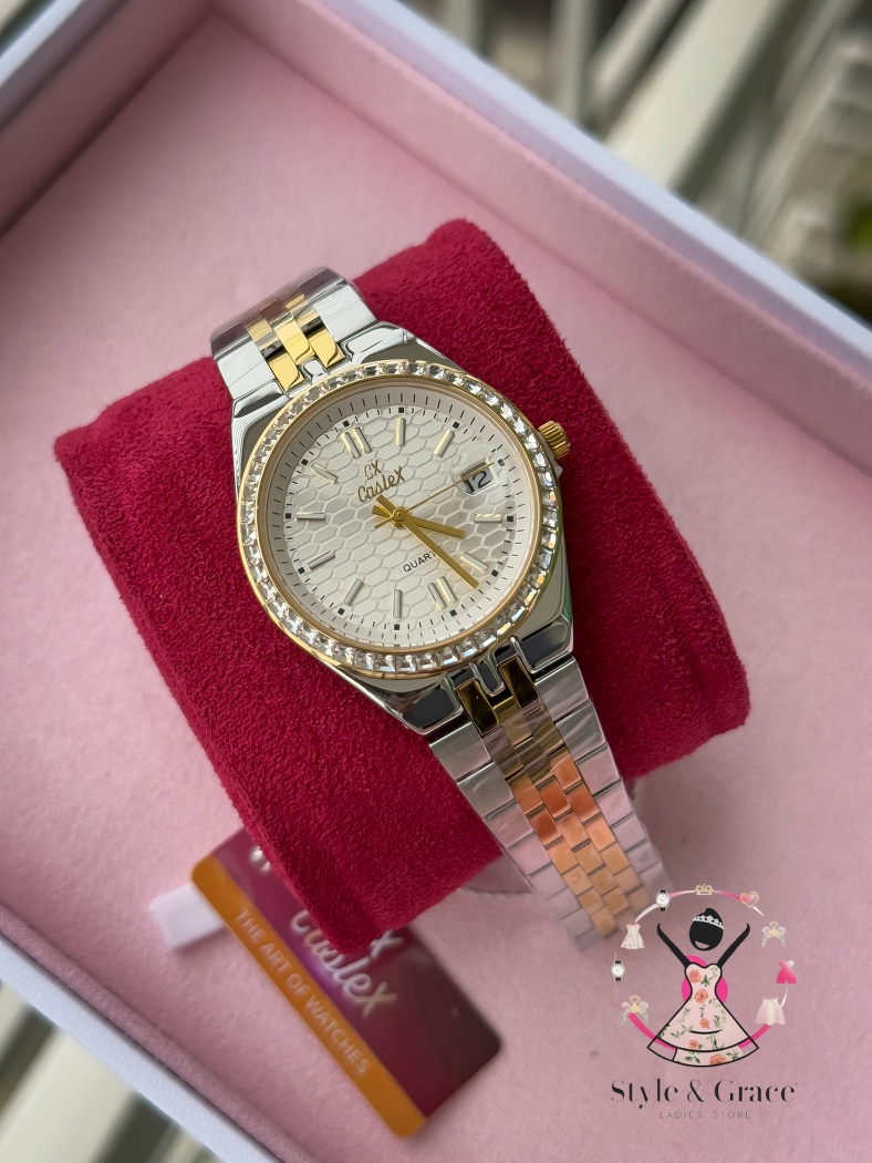 Caslex | CX - | LD Stone style | Dual Tone | Pearh White Dial_img_2