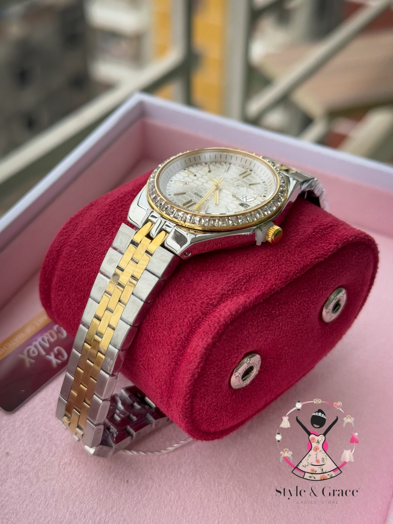 Caslex | CX - | LD Stone style | Dual Tone | Pearh White Dial_img_3