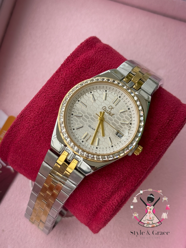 Caslex | CX - | LD Stone style | Dual Tone | Pearh White Dial_img_4