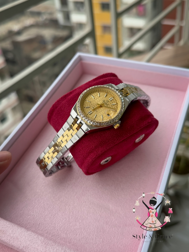 Caslex | CX - | LD Stone style | Dual Tone | Sunflower Gold Dial