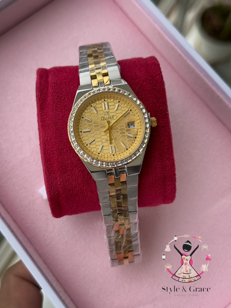 Caslex | CX - | LD Stone style | Dual Tone | Sunflower Gold Dial_img_3