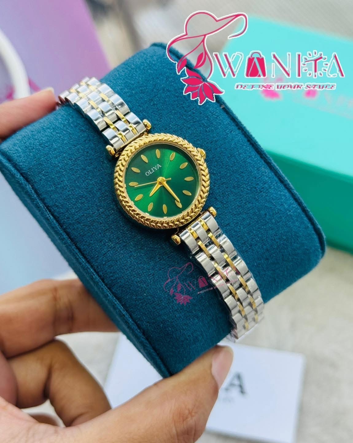 Oliya Ladies Dual Tone Green Dial Watch