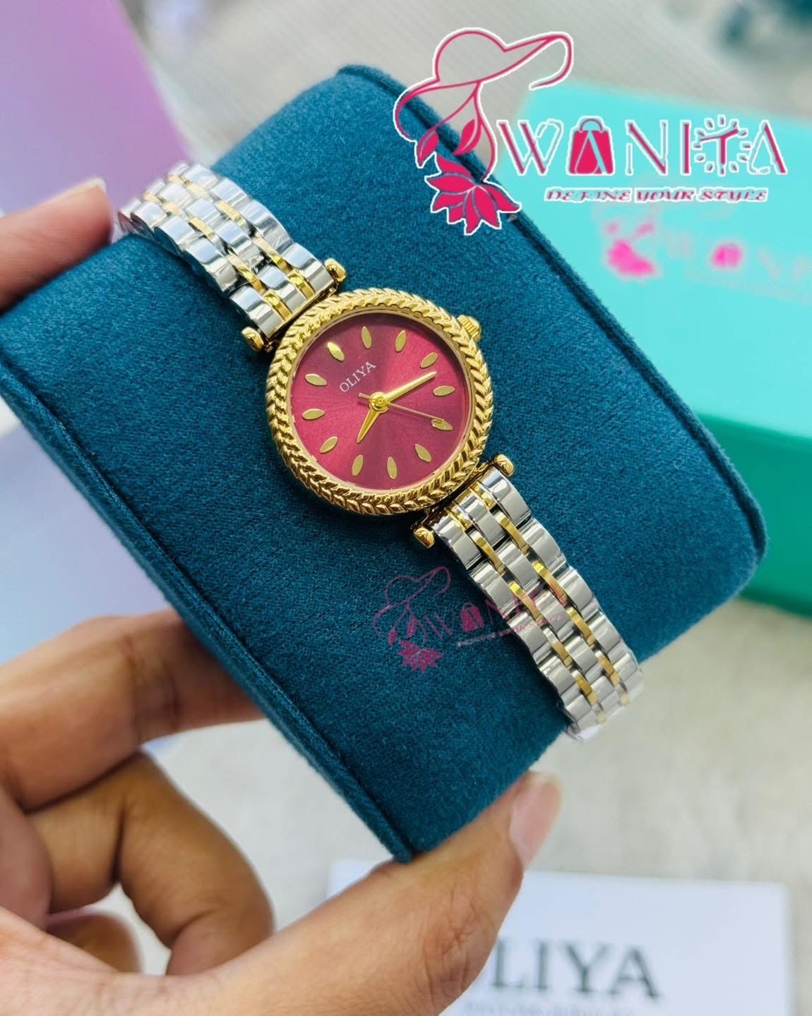 Oliya Ladies Dual Tone Wine Dial Watch