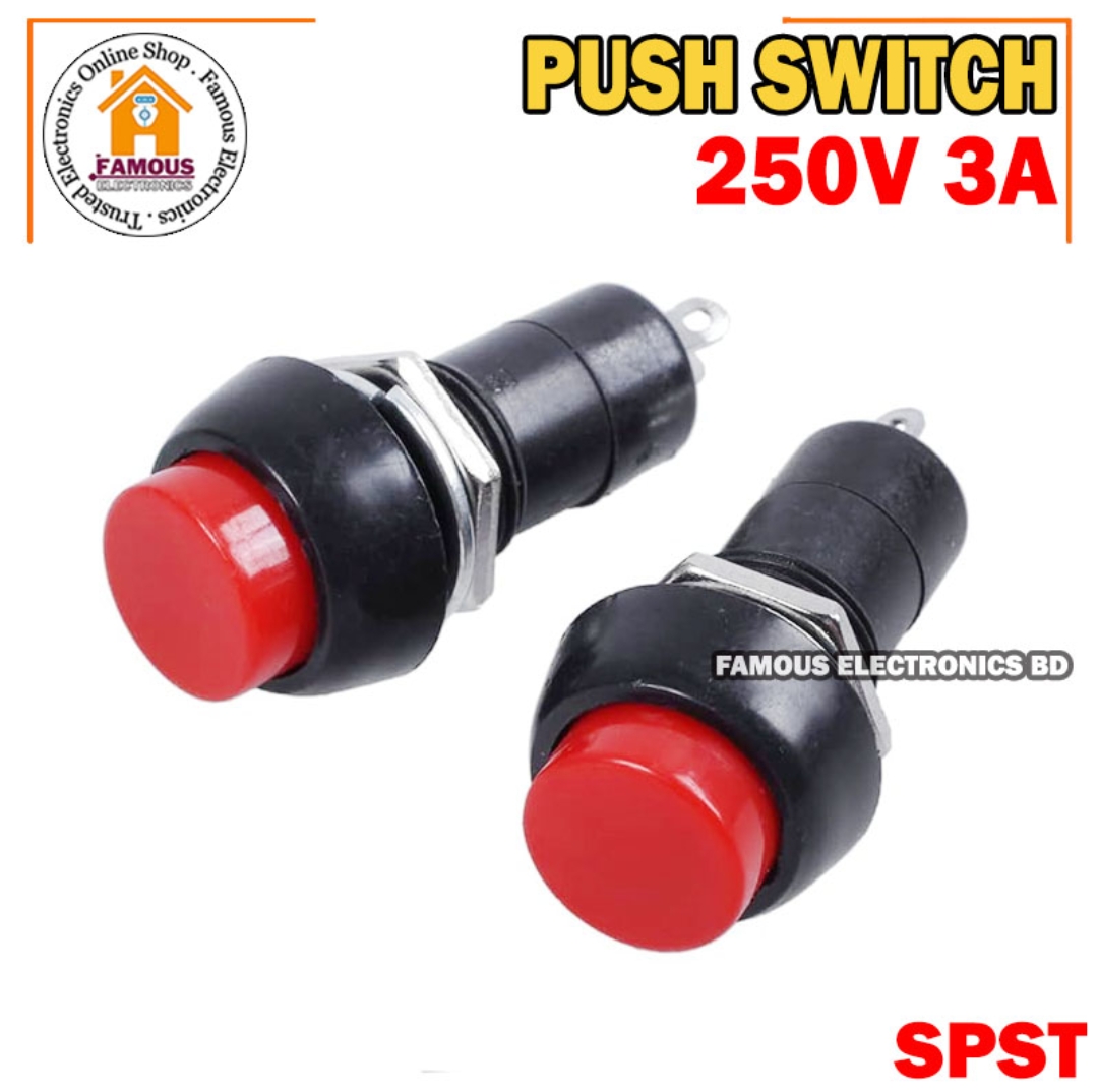 1PCS Push Switch PBS-11 PUSH BUTTON AC 250V 3A 2 Pin Leads On Off SPST RED CAP Plastic Push Button Switch Latching Switches_img_3