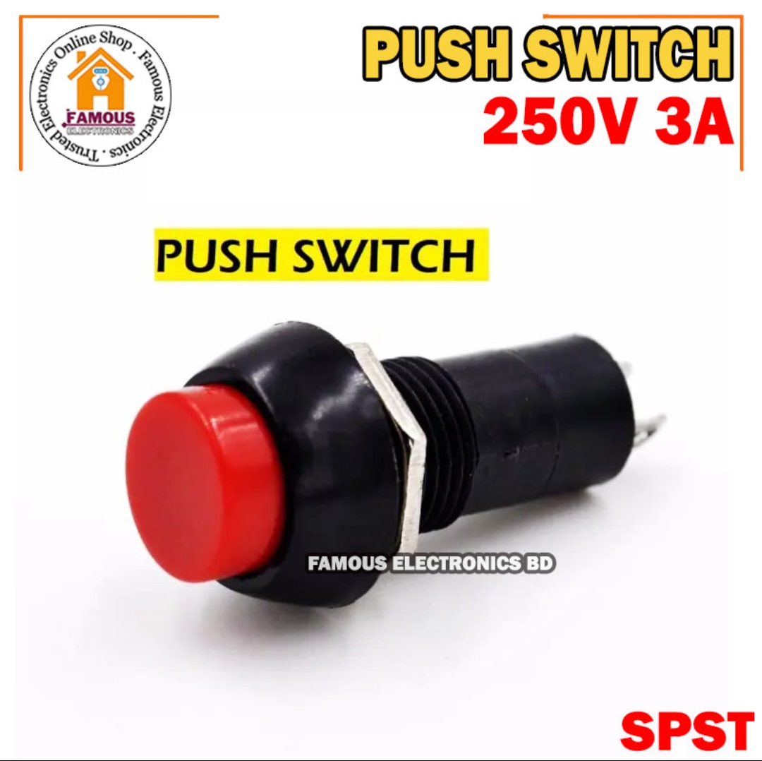 1PCS Push Switch PBS-11 PUSH BUTTON AC 250V 3A 2 Pin Leads On Off SPST RED CAP Plastic Push Button Switch Latching Switches_img_1