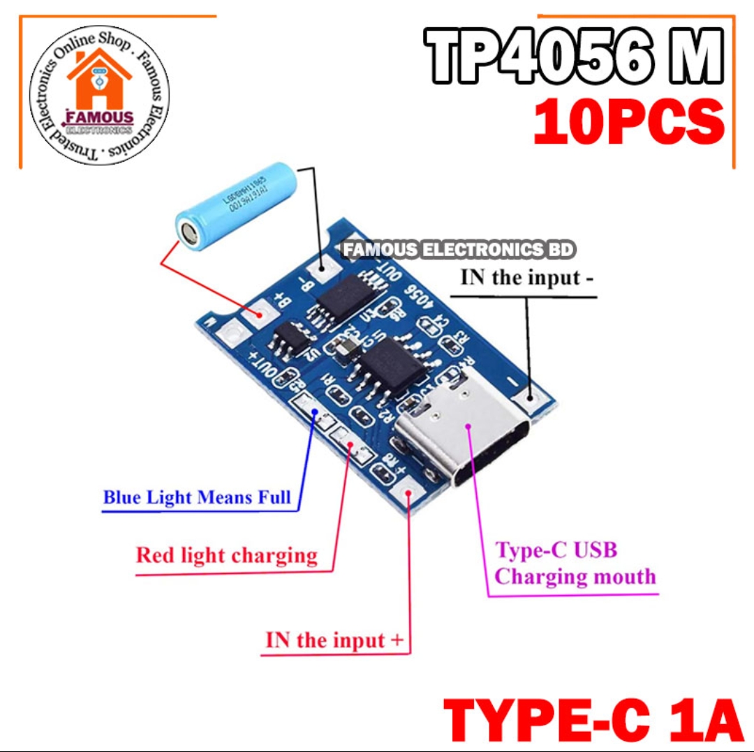 10PCS TP4056 Type-C USB 5V 1A 18650 Lithium Battery Charger Module Charging Board with Dual Protection Functions_img_4