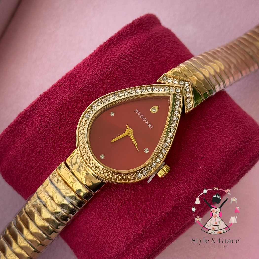 Bvlgari | Beatle Leaf Shape | Full Gold | Red Dial